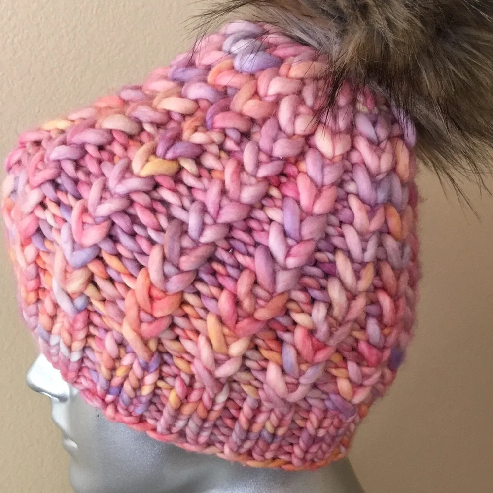 Hand knit Merino Wool Beanie Hat